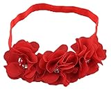 Nice Days（ナイス　ディズ）　ベビーヘアバンド　　バラ　シフォン　パール付 (赤)
