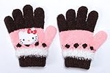 【Hello Kitty】キッズ　キャラクター手袋　ニット５本指タイプ　ブラウン