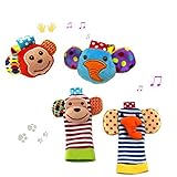 YeahiBaby 2 Pairs Baby Infant Soft Toy Animal Wrist Rattles Hands Foots Finders Developmental Toys (