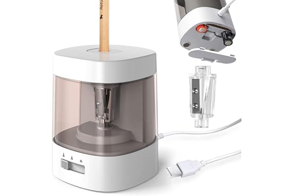 電動鉛筆削り 電動シャープナー 入学準備 6-8mm鉛筆 乾電池/USB電源供給 充電不可 デッサン鉛筆 小学生 色鉛筆 デッサン 美術 (ホワイト)