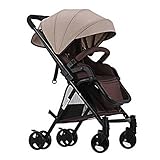 HUKOER　ベビーカー ハイシートベビーカー 4輪ベビーカー 折りたたみ式 通気性良い 物置袋付き (カーキ)
