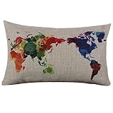 Hatop Cotton Linen World Map Decorative Cushion Cover Pillowslip Case Cover (Beige) by Hatop