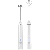 Kitdine ミルク泡立て器 小型 泡立て器 ハンドヘルド 電動泡立て器 ドリンクミキサー 卵ビーター USB充電式 ミルクフォーマー 3段階スビード調節 二つの攪拌シャフト付き (白)