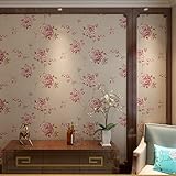 (ハンメロ)HANMEROリビング 部屋 ふすま diy リフォーム用おしゃれな花柄壁紙 のりなし はがせる ビニールクロス 1ロール（53cm×10m）パープル花&ベージュ地色