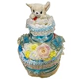 おむつケーキ【2段】フェイスタオルとスタイとぬいぐるみ付き　ブルー