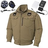 フルハーネス用 空調服 空調風神服 2017年新商品 長袖ブルゾン（2017年最新型/日本製/リチウムイオンバッテリー/新型ファン）<099-KU95104F> (L, 21-カーキ)