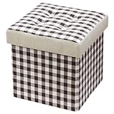 ストレージ ボックス スツール 幅34×奥行き34×高さ33cm チェック ブラウン