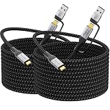 long usb c ケーブル 5m 2 本セット 2in1多機能 usb a to c変換対応 type-c USB3.2 Gen2X2 20Gbps高速データ転送 4K@60Hz映像出力 100W(5A)PD急速充電 Thunderbolt3/4対応 編組仕様