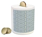 Ethnic CoinボックスBank by Ambesonne、ポルトガル語Azulejoタイルフローラルヨーロッパ中世スタイルモザイクモロッコレトロ効果、印刷セラミックコイン銀行お金ボックスの保存