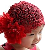 TopTieかわいい赤ちゃんレースカチューシャリボンダブルフラワー - レッド