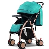 ポータブルポータブル折り畳み式の子供の車、ベビーカー、ハイプロファイルの赤ちゃんの子供の手の傘の車に横たわることができる ( 色 : 緑 )