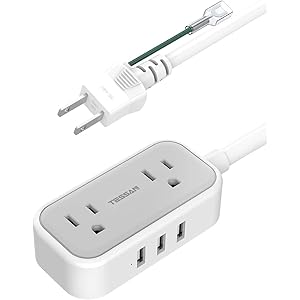 延長コード 1.5m 2個AC口 3USBポート usb コンセント アース付き TESSAN 電源タップ 小型 テーブ…