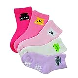 5 Pairs Baby Girl Anti-Slip Combed Cotton Socks Lystaii Upside Down Cartoon Toddler Walker Non Skid 