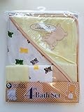 Rene Rofe Baby Bon Bebe 4 Pc Bath Set Bath Super Soft Terry Blanket & 3 Washcloths (Yellow/White) by