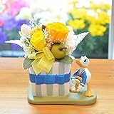 [florence du]プリザーブドフラワー ディズニー ドナルド陶器 3輪バラアレンジメント クリアケース付