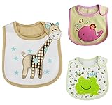 Nice Days（ナイス　ディズ）　ベビービブ　よだれかけ　　コットン　防水　3枚入り (キリン+鯨+カエル)