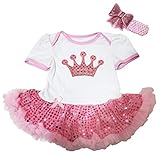 ベビー服 ワンピース　父の日　誕生日　クリスタル　シークイン　姫　ドレス　ライトピンク 　パーティー　ロゼット　プリント　半袖 (S) [並行輸入品]