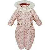 2015年 防寒衣料 撥水加工 UZULAND ウズランド MINI FLOWER 小花総柄 首元ドット使い 中綿ジャンプスーツ ピンク◇80cm