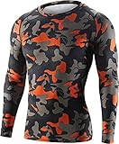 sillictor コンプレッション トップス メンズ 長袖 パワーストレッチ アンダー シャツ コンプレッション ウェア [UVカット + 吸汗速乾] 迷彩 オレンジ 2XL