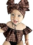 grnshts Baby GirlsラティスOff Shoulder Short服装セットトップス+ショーツ+ヘッドバンド US サイズ: L カラー: ブラウン