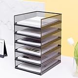 A3 卓上収納ラック メッシュ 金属 書類トレー メタル 横型 縦型 レターケースa3書類トレー ファイルラック3段/4段/5/段6段 書類棚 新聞/雑誌/A4ファイル/フォルダー/書類入れ 机上用品 整理 大容量 オフィス 寝室 リビング収納 (A3縦型レターケース6個,ブラック)