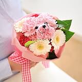 アニマルフラワー　ハナクマブーケ（ピンク　生花タイプ　花束　ブーケ）　＜出産祝い　誕生祝いのお祝い花に＞　【全国送料無料・お届け日指定ＯＫ】