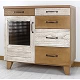 日本製 アンティーク風 幅80cm 脚付き キャビネット 完成品 (ナチュラル)