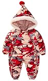 FEOYA 新生児 ジャンプスーツ ダウンロンパース ベビー 出産祝い カバーオール 幼児用 防寒着 赤ちゃん 冬 子供服 カモフラージュ レッド 100cm