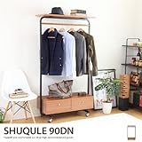 ライトブラウン／コートハンガー ハンガーラック 幅90 引き出し キャスター付き 木製 収納庫 収納棚 キッズ 天然木 ポールハンガー シンプル モダン カフェ ライトブラウン