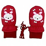 ミトン ベビー 女の子 手袋 グローブ 撥水 裏ボア ひも付 レッド 3-4才