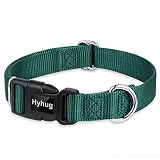 Hyhug 伝統ナイロン犬首輪：クイックバックル付き・調節可能・丈夫・色落ち難・耐久性あり・大型犬、中型犬、小型犬適用のペット用品(ミディアム, ダークグリーン)