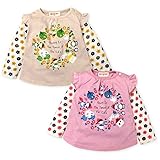 ベビー服 女の子 Tシャツ 長袖 肩フリル アップリケ装飾 花柄 変形裾 女児 (1.ベージュ/95cm)