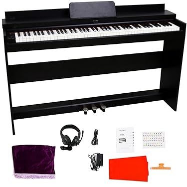 ゲリラセール❣️電子ピアノ 88鍵盤 木製黒 スタンド一体型 ペダル付き