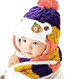 子供 ニット帽 マフラー セット ニットキャップ かわいい 赤ちゃん　クマ ふわふわ 暖かい (パープル)