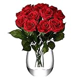 Feyarl® 12本1組 人工絹 紅 ローズ 花ヘッド バルク 結婚式 パーティー 装飾 高品質 造花　パープル　白ローズ　シャンパンローズ バラ (紅色)