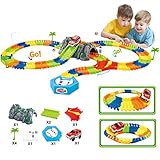 Raceレール車トラックToy Set for Kids誕生日andクリスマスギフトAge 3、4、5、柔軟なグローin theダークツイスタートラックwith LED電池式車、木、道路標識とブリッジ