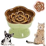 陶器 早食い防止 食器 犬 傾斜 犬 早食い防止 小型犬 中型犬 猫 早食い防止 食器 高台 犬 はや食い防止食器 小型犬 高さ 犬 餌入れ 防止吐き戻し 猫 早食い防止 小さめ 可愛い 犬 餌皿 鼻ぺちゃ猫 早食い防止 食器 食洗機対応 電子レンジ対応 (グリーン)