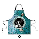 DingDing エプロン レディース かわいい 首かけ 後結び しわになりにくい クッキング カフェエプロン 猫柄 犬柄 男性 女性用