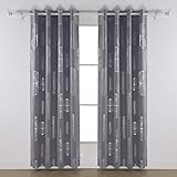 Deconovoリーフ箔印刷ブラックアウトカーテン W52 x L84 inch グレー CT0536D-2