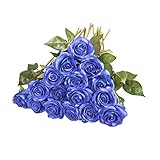 (ヨンツリー)Yontree造花 バラブーケ ブライダルフラワー 超シミュレーション つやつや 十本セット ブルー