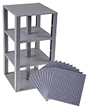 Premium Gray Stackable Base Plates - 10 Pack 6" x 6" Baseplate Bundle with 80 Gray Bonus Building Br