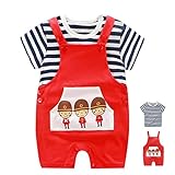 エルフ ベビー(Fairy Baby)ベビー服セット スーツ 半袖Tジャツ サスペンダー付きパンツ 可愛い(レッド 兵士さん、サイズ73)