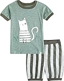 [Vaenait Baby]キッズ12ヶ月-7歳綿100％ルームウェア半袖パジャマ寝間着上下セットGreen Cat S