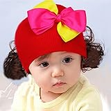 帽子 ベビー　キャップ キッズ　子供ハット かつら ウィッグ 付き 新生児 女の子 ヘアバンド ヘアアクセサリー 美しい花 (C)