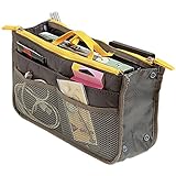 Jinbs　bag in bag 卓上収納 多機能ポーチ 化粧ポーチ メイクツール 大容量 防水 収納ケース コスメポーチ 小物入れ バニティーポーチ 小仕切り付き 手提げ 洗面用具、スマフォン入れ ハンドル付き 折畳ハンガー スクエア 内