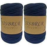 SISBRLR Tシャツヤーン 手芸 ハンドメイド diy 初心者向け オリジナル リサイクルヤーン ファブリックヤーン 糸 2個セット (ネイビー)