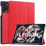 For Lenovo Legion Y700 2023 / 2025 8.8インチ ケース 【larfbulroc】軽量 薄型 PU レザー スマート カバー 耐衝撃 傷防止 ハード 背面 ケース 三つ折り スタンド オートスリープ ウェイクアップ 機能 Lenovo Legion Y700 2023 / 2025 対応 (レッド)