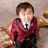 ベビー礼服 赤黒縞 テーラー ネクタイ付 1才 赤ちゃん