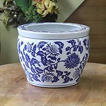 陶器製十角形水鉢 青茶グラデーション　藍色　睡蓮鉢　植木鉢カバー　小型 陶器製十角形水鉢 青茶グラデーション 藍色 睡蓮鉢 植木鉢カバー