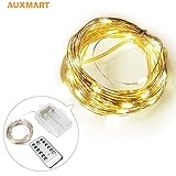Auxmart 5 V LEDストリングライト100 LED銅線ライトのリモート・コントロールガーデンパティオのベッドルームウェディングアウトドア/インドアデコレーション(ゴールデンカラー、バッテリ駆